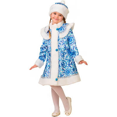 Новогодний костюм для девочки Снегурочка "Гжель"